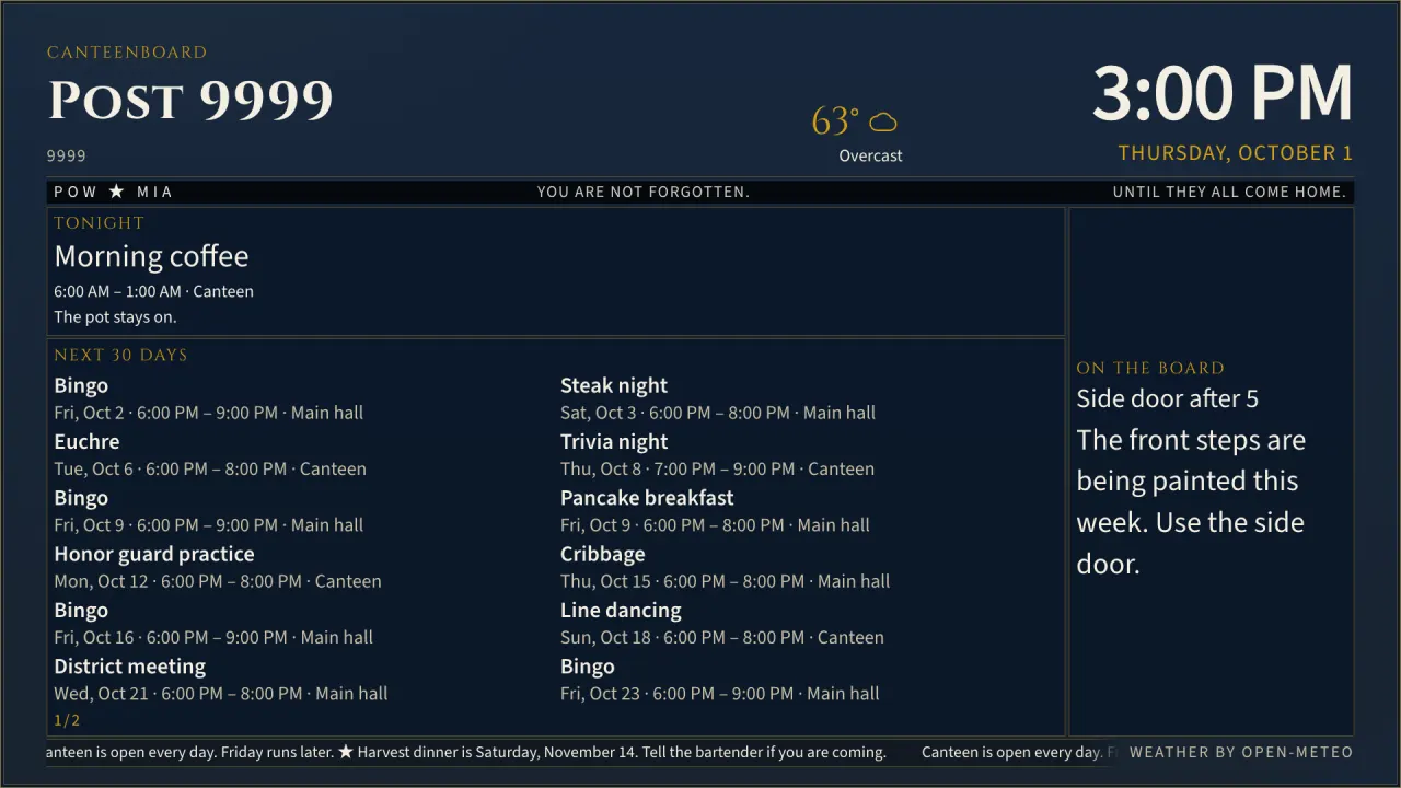 Events layout, with the month given most of the screen